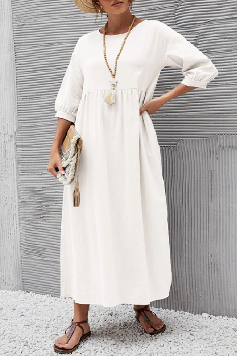 hulianfu Casual Solid Solid Color O Neck A Line Dresses(11 Colors) - Deanwangkt