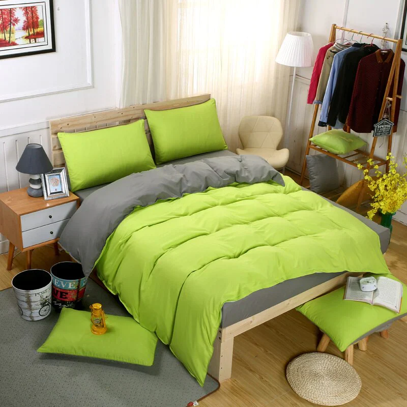 HULIANFU Nordic Double Color Bedding Set Single Queen King Duver Cover Set 240x220 Bed Sheet Bed Linen Pillowcase Gray Pink Quilt Covers - Deanwangkt