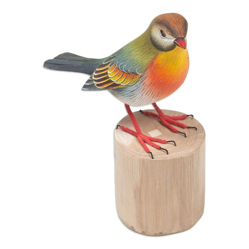 Novica Handmade Warbler Wood Statuette