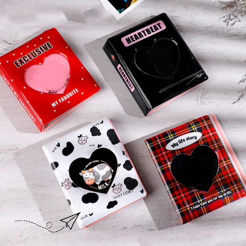 HULIANFU Kpop Card Binder 3inch Photo Album Hollow Love Heart Model Photocard Holder Plaid Album Instax Mini Album For Cards Collect Book - Deanwangkt