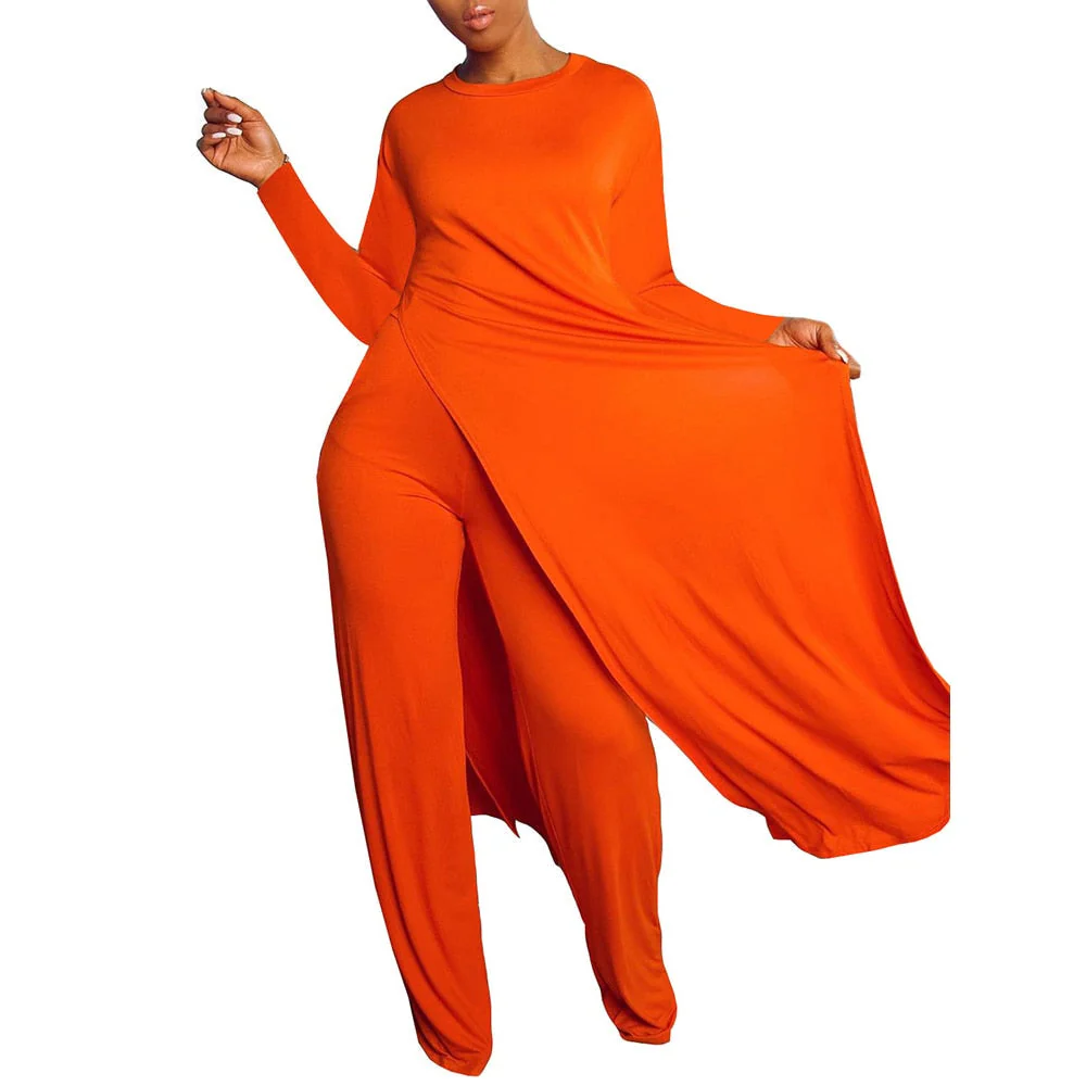 New Arrival Fashion Design two pieces  Sexy Women Set Solid O-neck Long Top  And  Long Pants  Summer  Outfits - Deanwangkt
