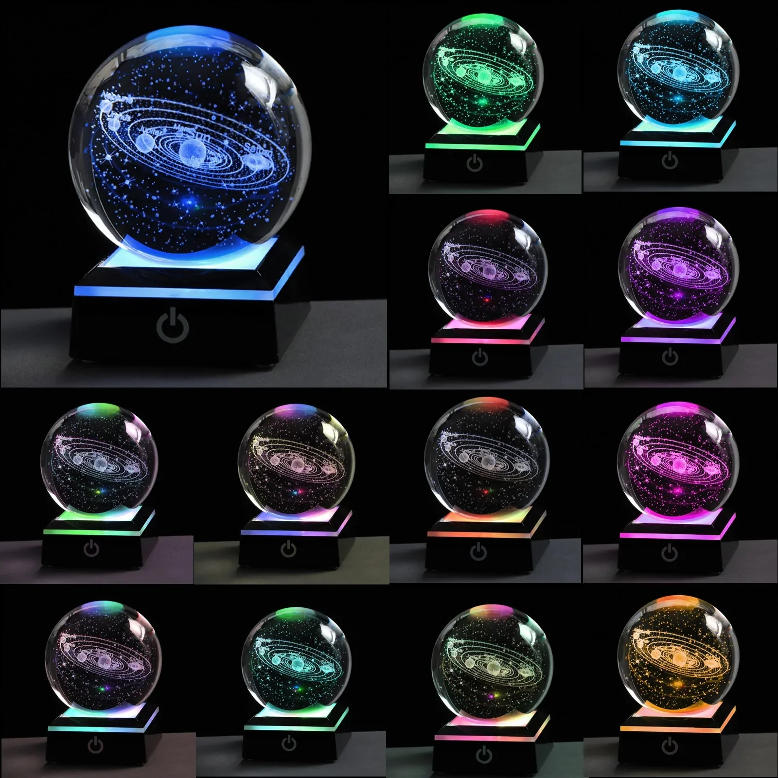 HULIANFU New 80mm K9 Crystal Solar System Planet Globe 3D Laser Engraved Sun System Ball with Touch Switch LED Light Base Astronomy Gifts - Deanwangkt