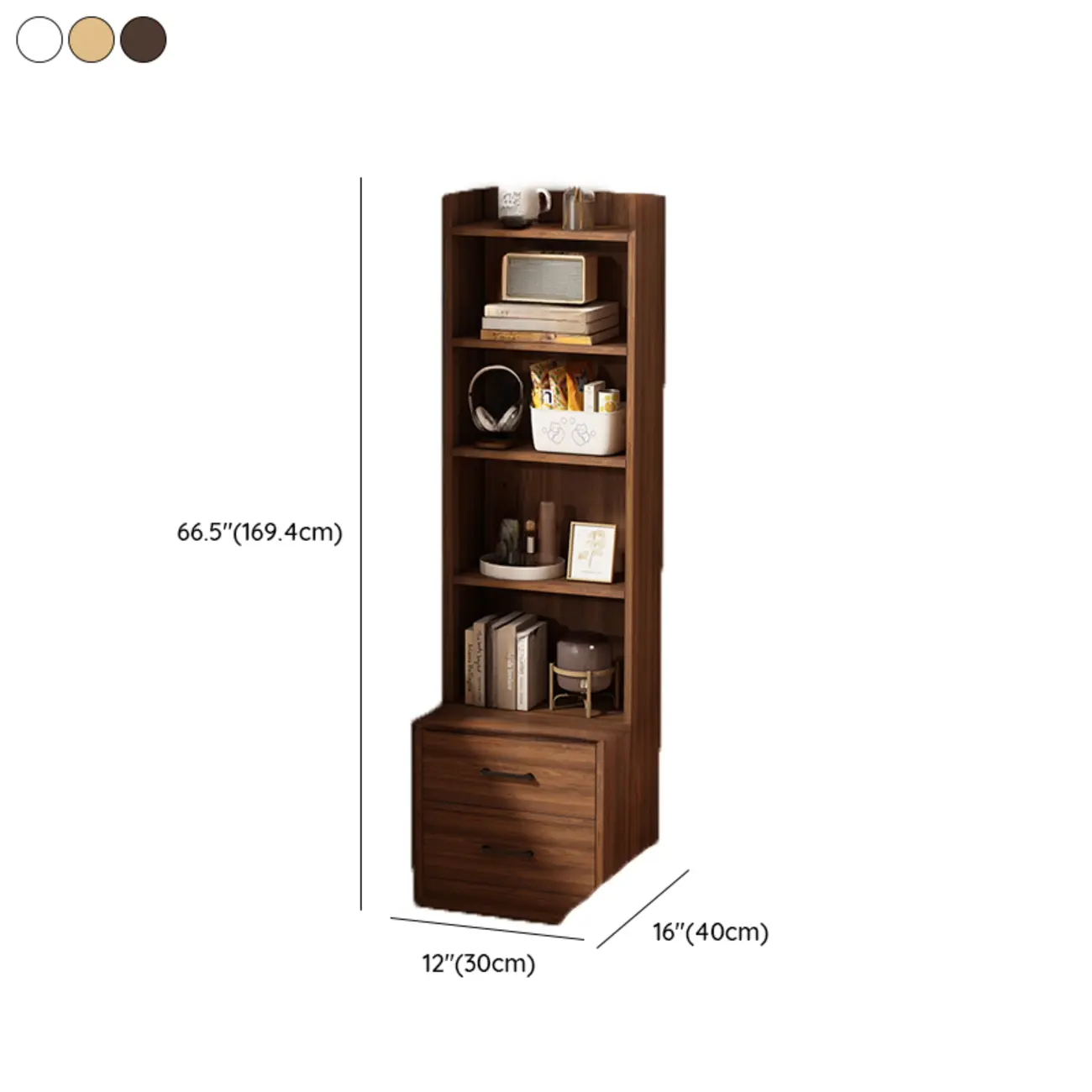 Multi-functional Wooden 5-Shelf Closed Back White Bookcase