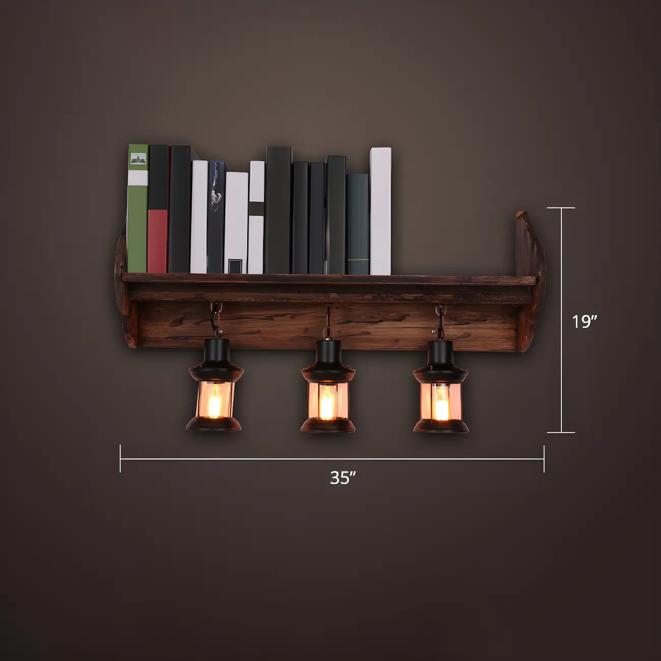 Industrial Distressed Wood Glass Black Wall Lantern Light