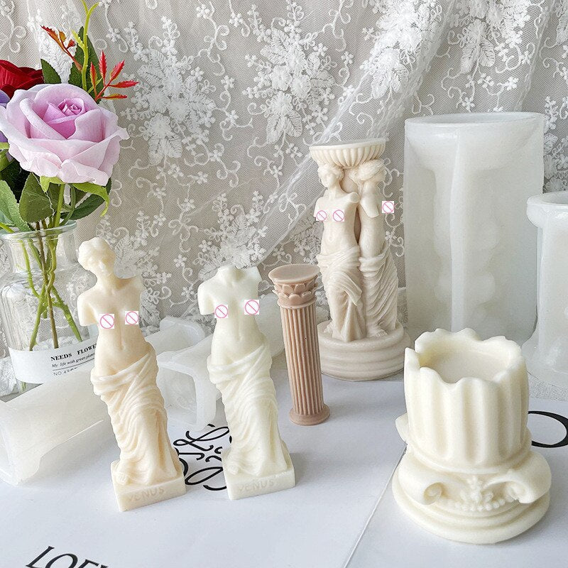 HULIANFU Vintage Roman Column Candle Mold DIY Portrait Scented Silicone Mold Venus Goddess Human Body Plaster Mold Candle Mold Making - Deanwangkt