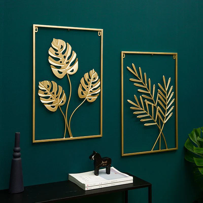 HULIANFU Nordic Metal Leaf Plant Wall Decor Wrought Iron Wall Hanging Non-perforated Wall Mural Living Room Bedroom Home Decoration Hot - Deanwangkt