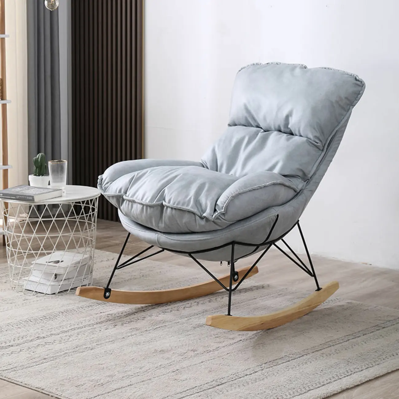 Cotton Upholstered Rocking Chair with Removable Cushions