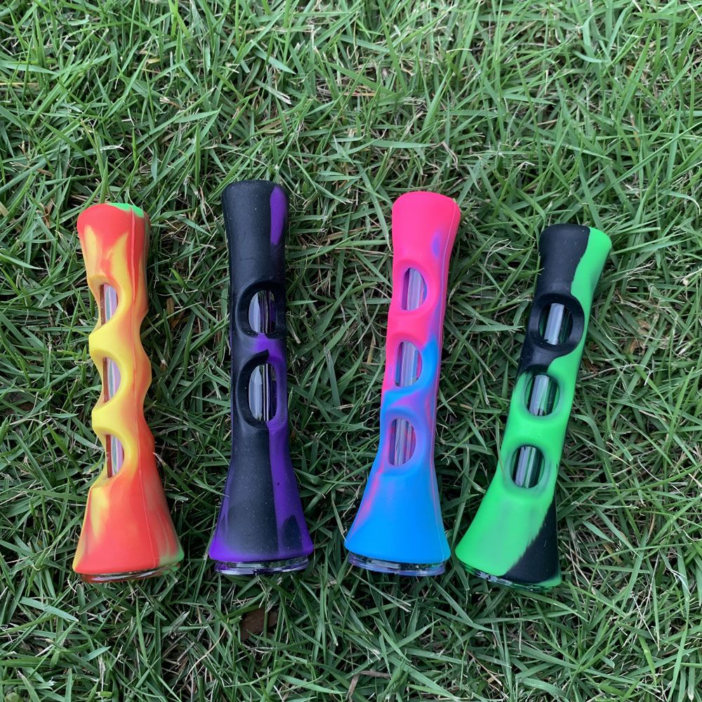 HULIANFU TOPPUFF Glass Smoking Pipe 20MM Camouflage Horn Shape Silicone Tobacco Pipe One Hitter Dugout Pipes Smoke Accessories - Deanwangkt