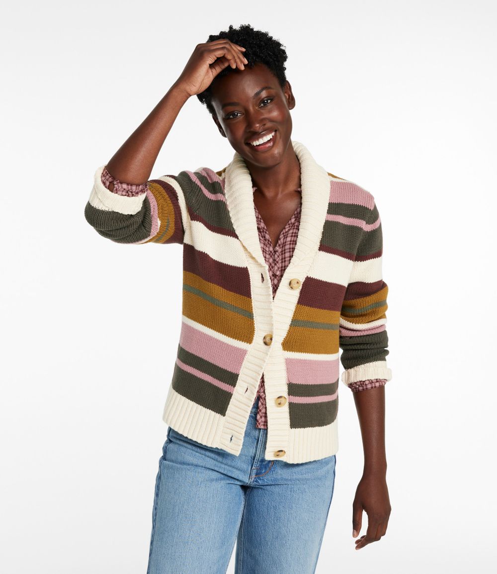 Women's Signature Original Cotton Sweater, Shawl Cardigan Stripe