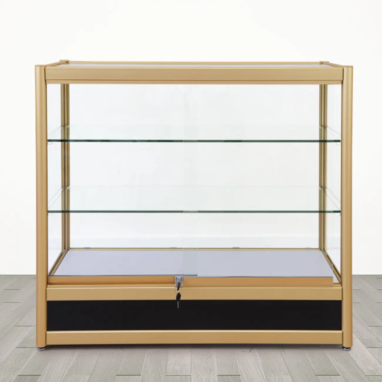 Gold Rectangular Metal Frame Glass Curio Cabinet