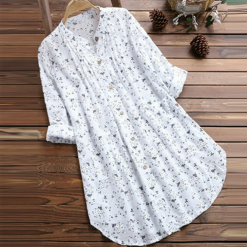 Plus Size Floral Print Blouse Women Summer V Neck Beach Dress Blouses Loose Swim Cover-up Tops Tunic Blouses Shirts Female Tees - Deanwangkt