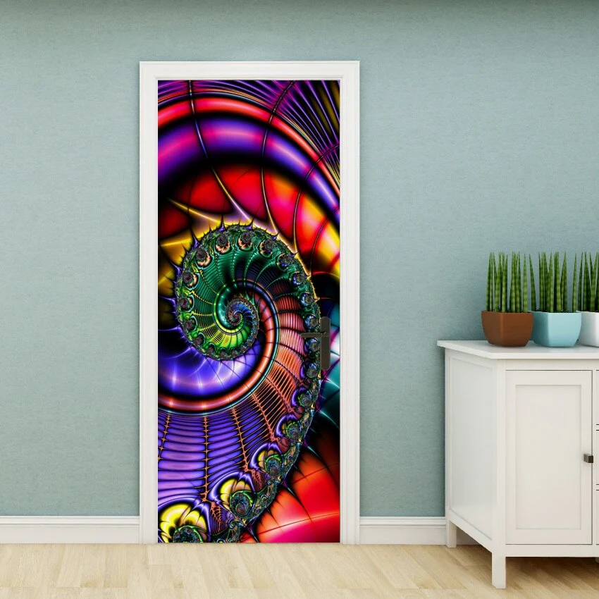 HULIANFU PVC Material Self-adhesive Door Stickers Art Colorful Light Tie-dye Blooming Abstract Home Decor Poster Door Decoration Stickers - Deanwangkt