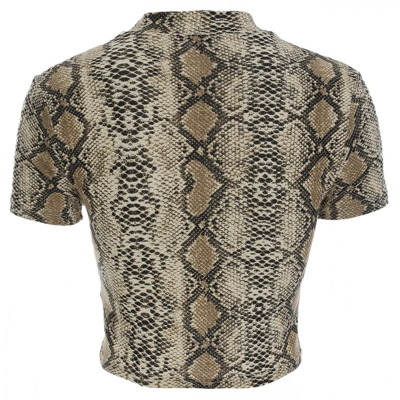 Hulianfu Sexy Crop Top Women Snake Print Tank Top Slim Primer High Collar Vest Harajuku Crop Tank Top T Shirt Femme Girls Camis Tops - Deanwangkt