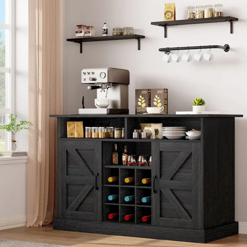 Moasis 47Farmhouse Coffee Bar Cabinet with Floating Shelf - 15.75D x 47.24W x 33.86H