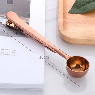 HULIANFU Two-in-one Stainless Steel Coffee Spoon Sealing Clip Kitchen Gold Accessories Recipient Cafe Expresso Cucharilla Decoration - Deanwangkt