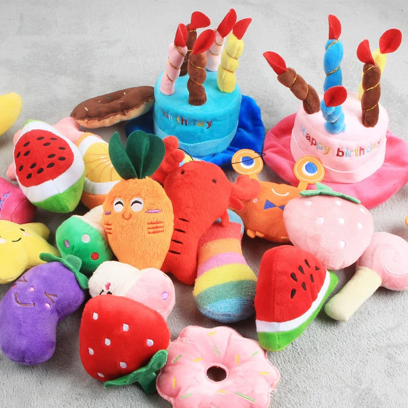 HULIANFU Pet Toys Plush Squeaky Toy Bite-Resistant Clean Dog Chew Puppy Training Toy Soft Banana Bone Vegetable Fruit Pet Supplies - Deanwangkt