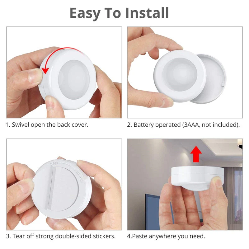 HULIANFU LED Puck Light Remote Control Dimmable Wireless Touch Sensor Battery Operated Portable Kitchen Hallway Closet Cabinet Night Lamp - Deanwangkt