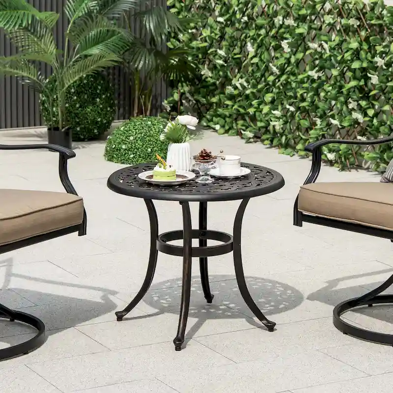 Costway 24  Patio Side Table with Adjustable Footpads Round Cast - See Details