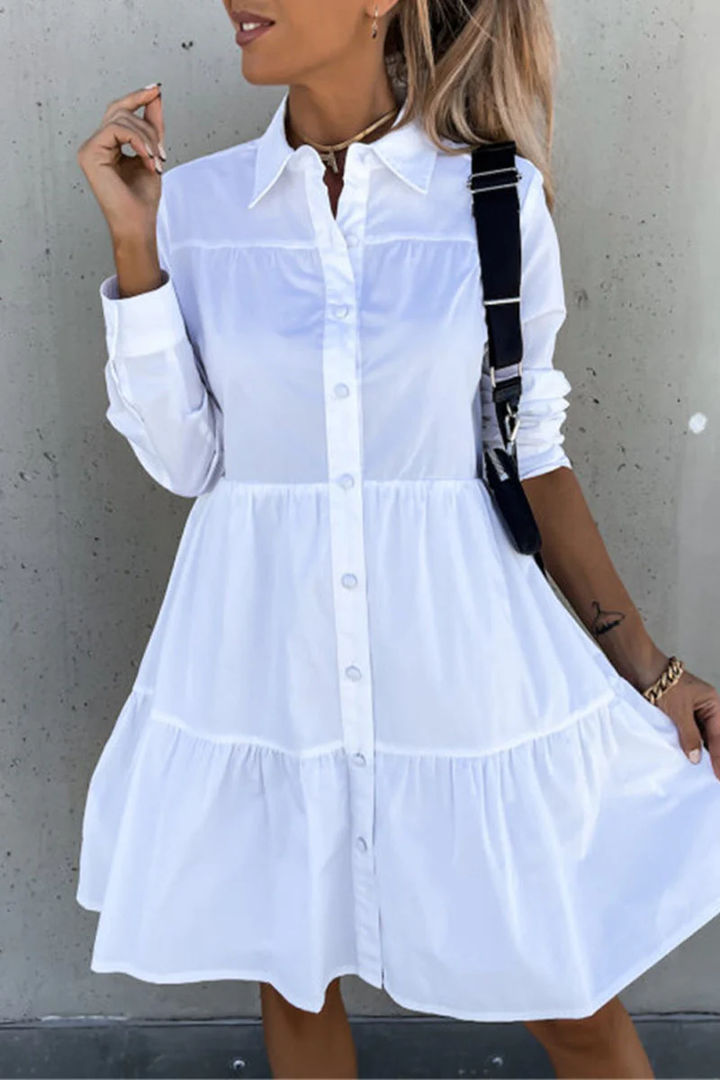 hulianfu Casual Buckle Turndown Collar Shirt Dress Dresses(4 Colors) - Deanwangkt