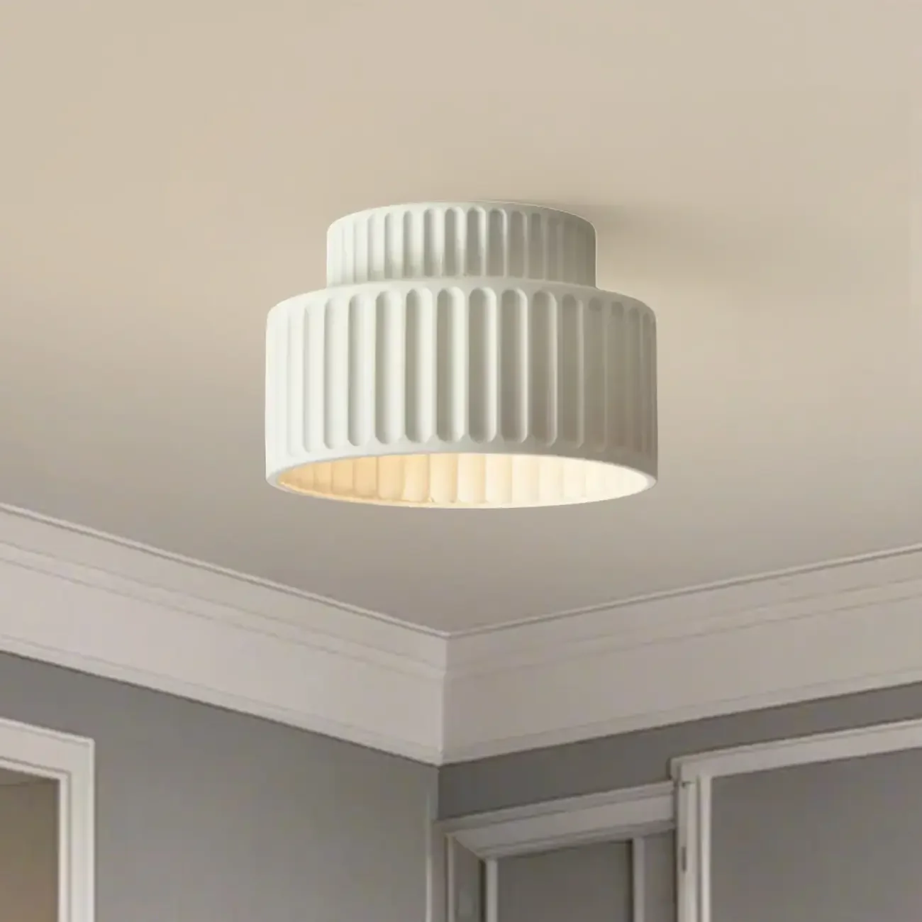 Modern Cylinder Semi Flush Ceiling Light with Plastic Shade