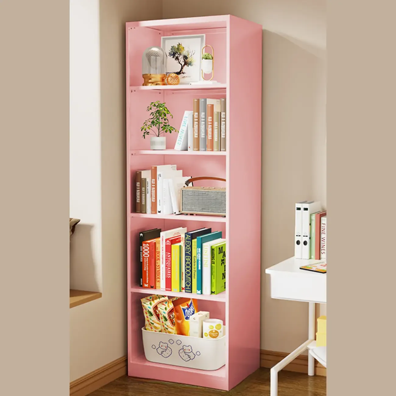 Narrow White Wooden Closed Back Tall Bookshelves