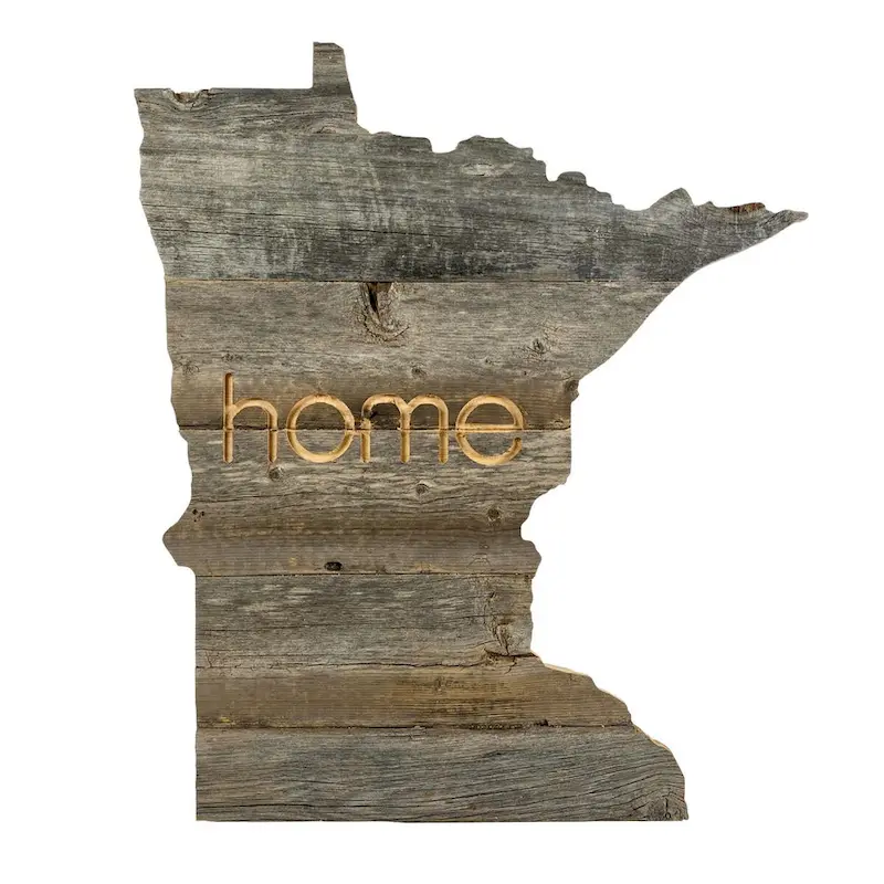 Large Rustic Farmhouse Minnesota Home State Reclaimed Wood Wall Sign