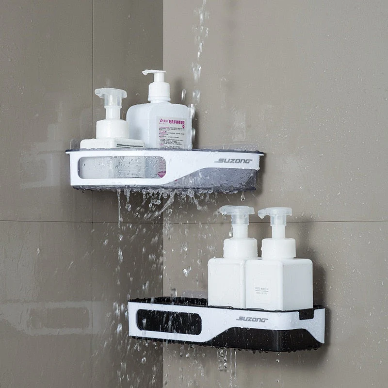 HULIANFU Wall Mounted Bathroom Shelf Shampoo Shower Organizer Punch-Free Bathroom Shelves Storage Rack Drainage Holder Household Items - Deanwangkt