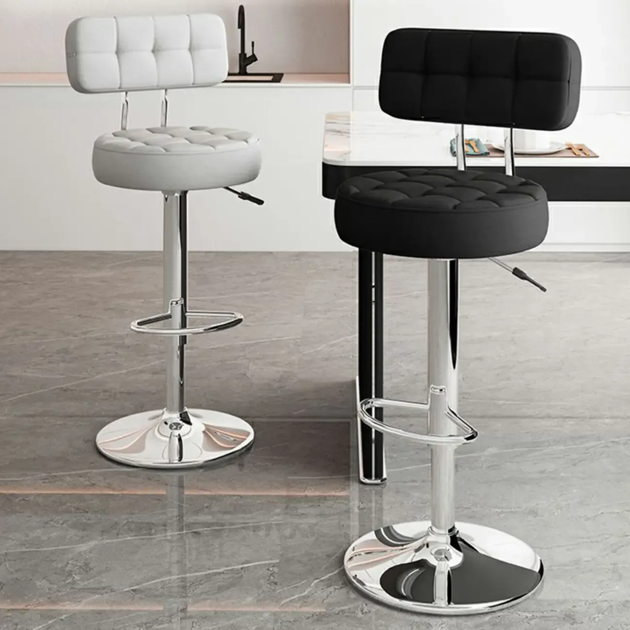Leather Upholstered Adjustable Swivel Bar Stools