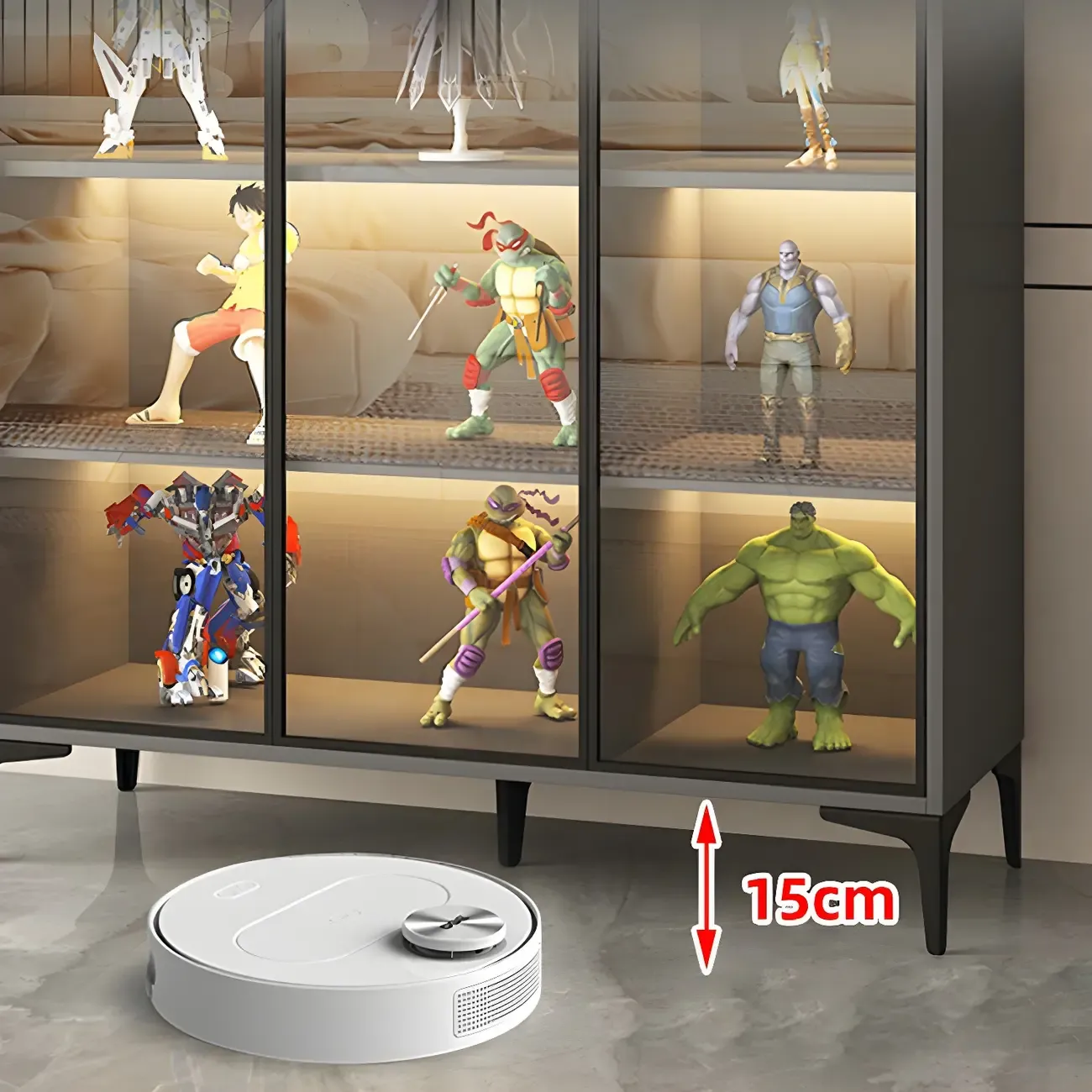 Freestanding Black Tempered Glass Wood Display Cabinet