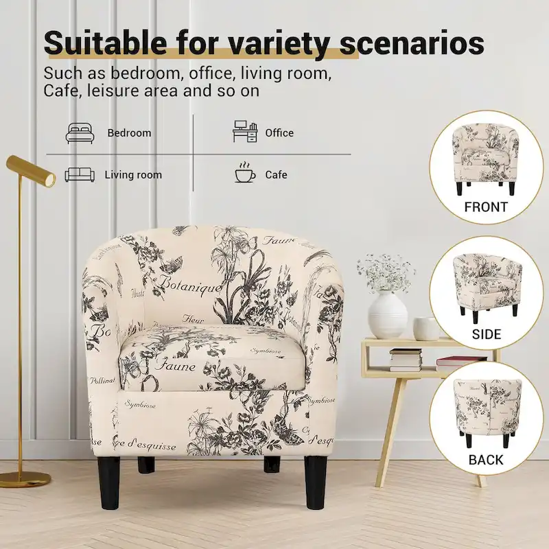 Classic Barrel Accent Chair Upholstered in Soft Polyester Fabric Footrest included