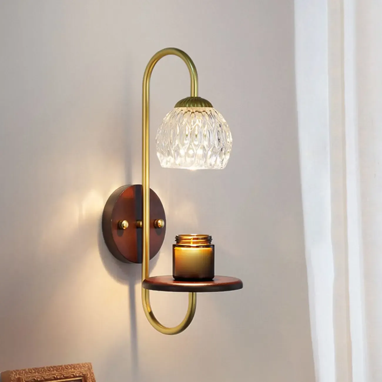 Vintage Wall Sconce with Floating Shelf for Living Room
