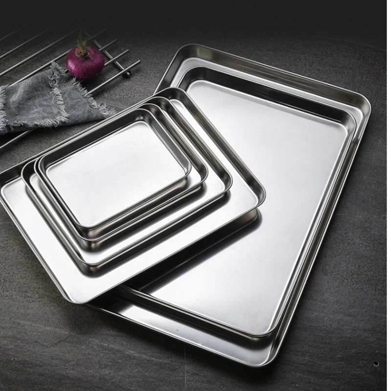 HULIANFU Stainless Steel Food Storage Trays Rectangle Steamed Sausage Fruit Pans Water Bread Kitchen Baking Shallow Dish Serving Plate - Deanwangkt