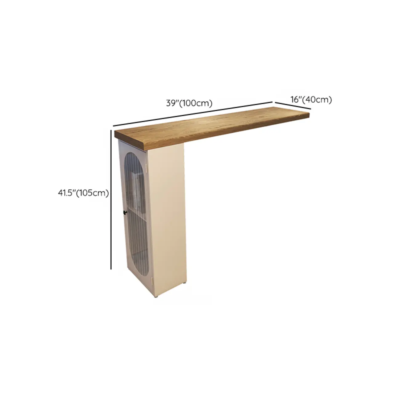 Modern Natural Wood Bar Table Metal Base with Side Cabinet