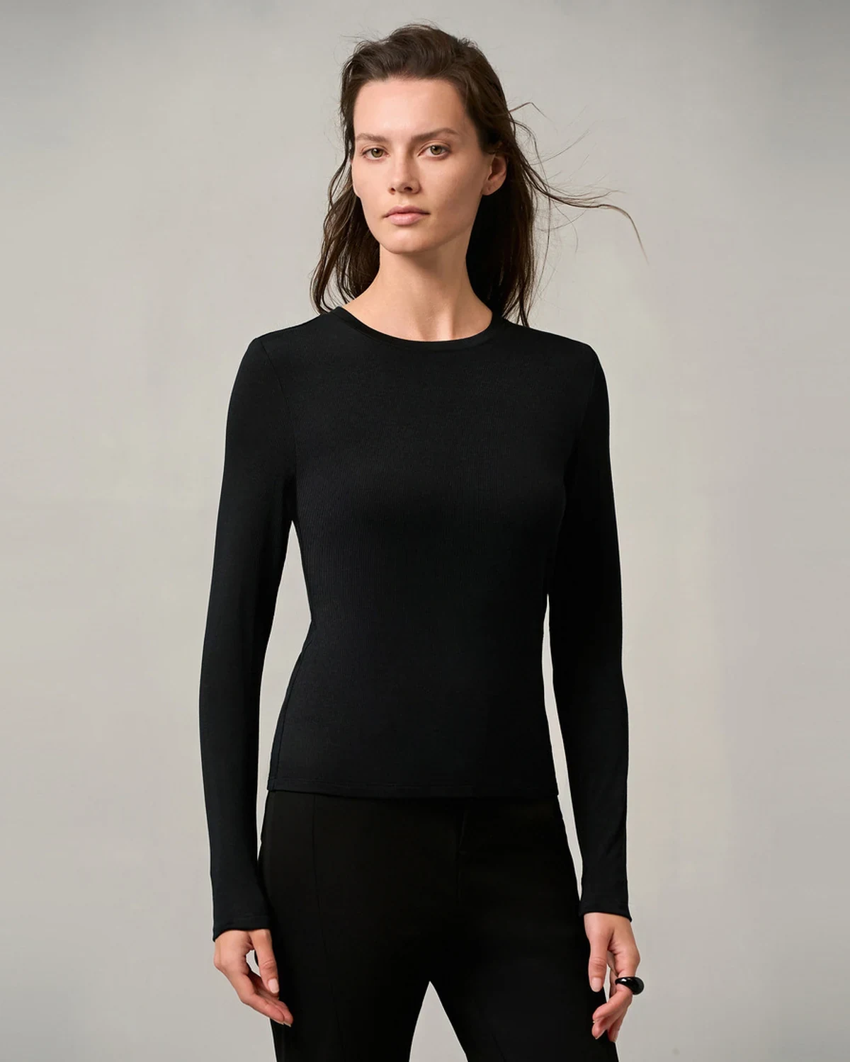 Fall/Winter Fashionable Versatile Modal Merino Wool Blend Crewneck Base Layer Top for Women, Lightweight Warm Long-Sleeve Shirt