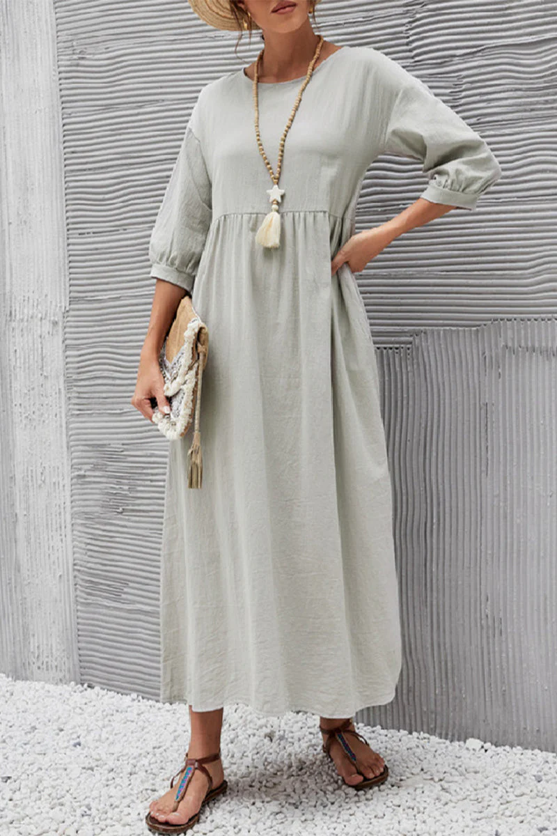 hulianfu Casual Solid Solid Color O Neck A Line Dresses(11 Colors) - Deanwangkt