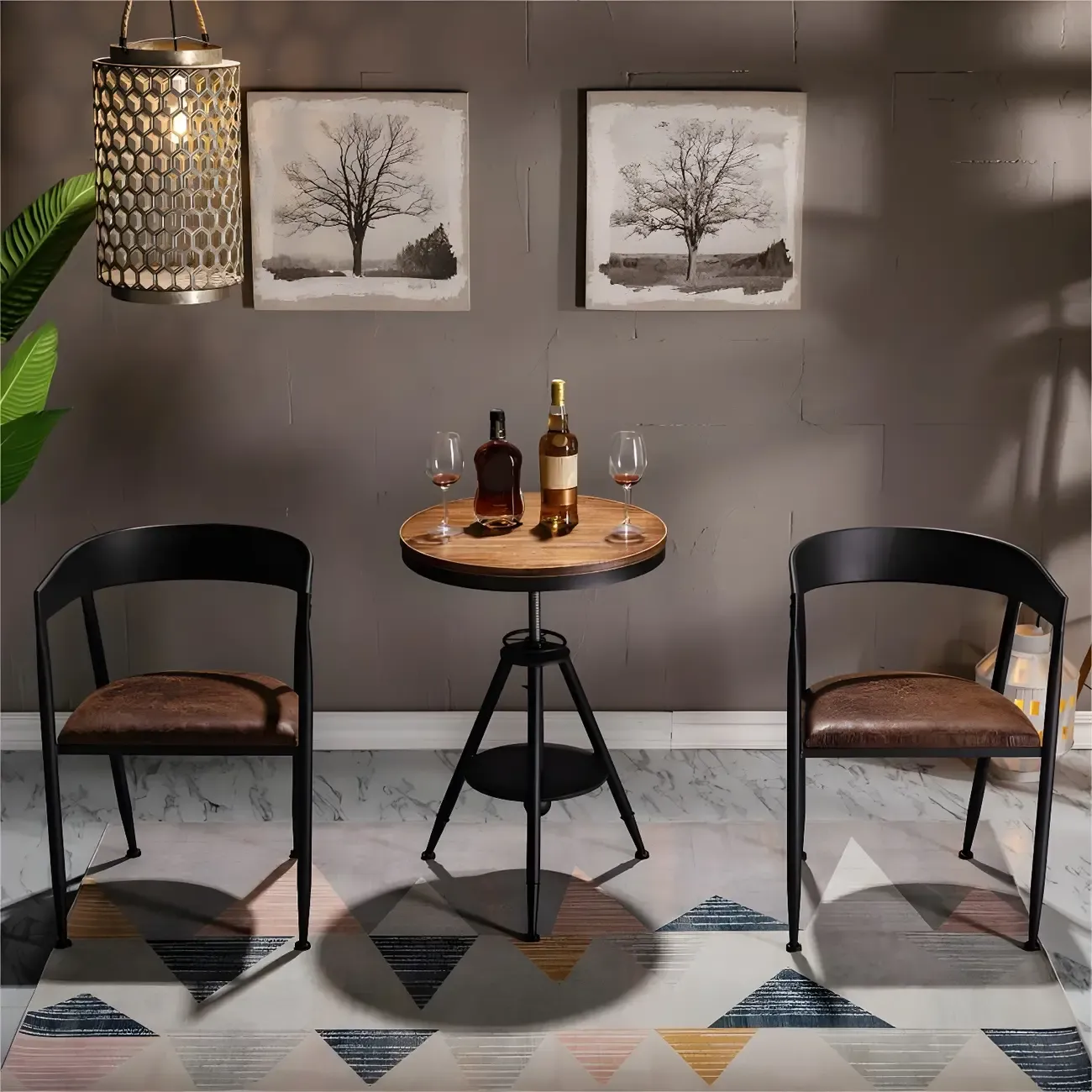 Adjustable Industrial Rustic Wood Bar Table for Home Pub