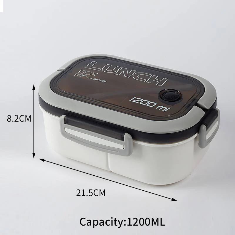 HULIANFU Lunch Box 2 Layers Grids Student Office Worker Microwave Hermetic Bento Box Outdoor Picnic Fruit Food Container with Fork Spoon - Deanwangkt