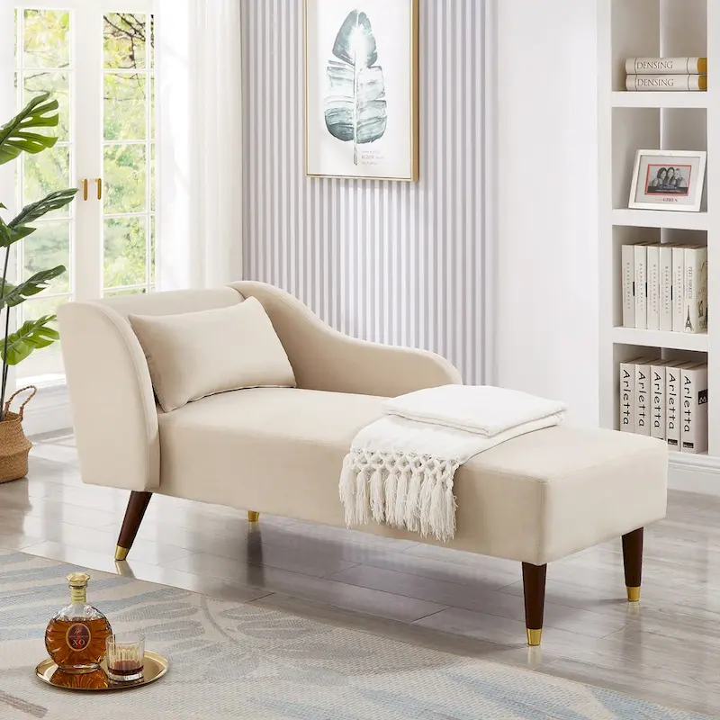 Modern Chaise Lounge Chair Velvet Upholstery