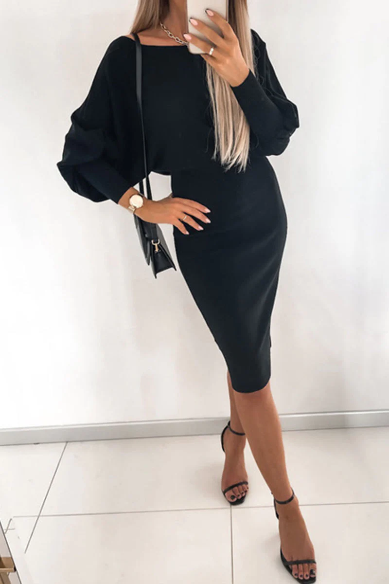 hulianfu Elegant Solid Color O Neck Pencil Skirt Dresses(3 Colors) - Deanwangkt