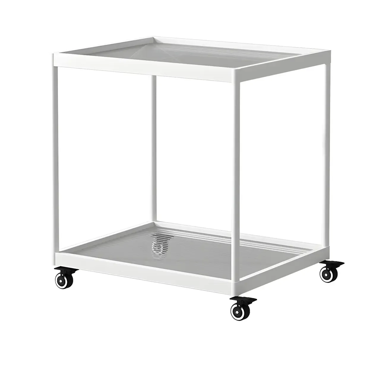 Gold Glass Rectangular Top Shelf Side Table on Wheels