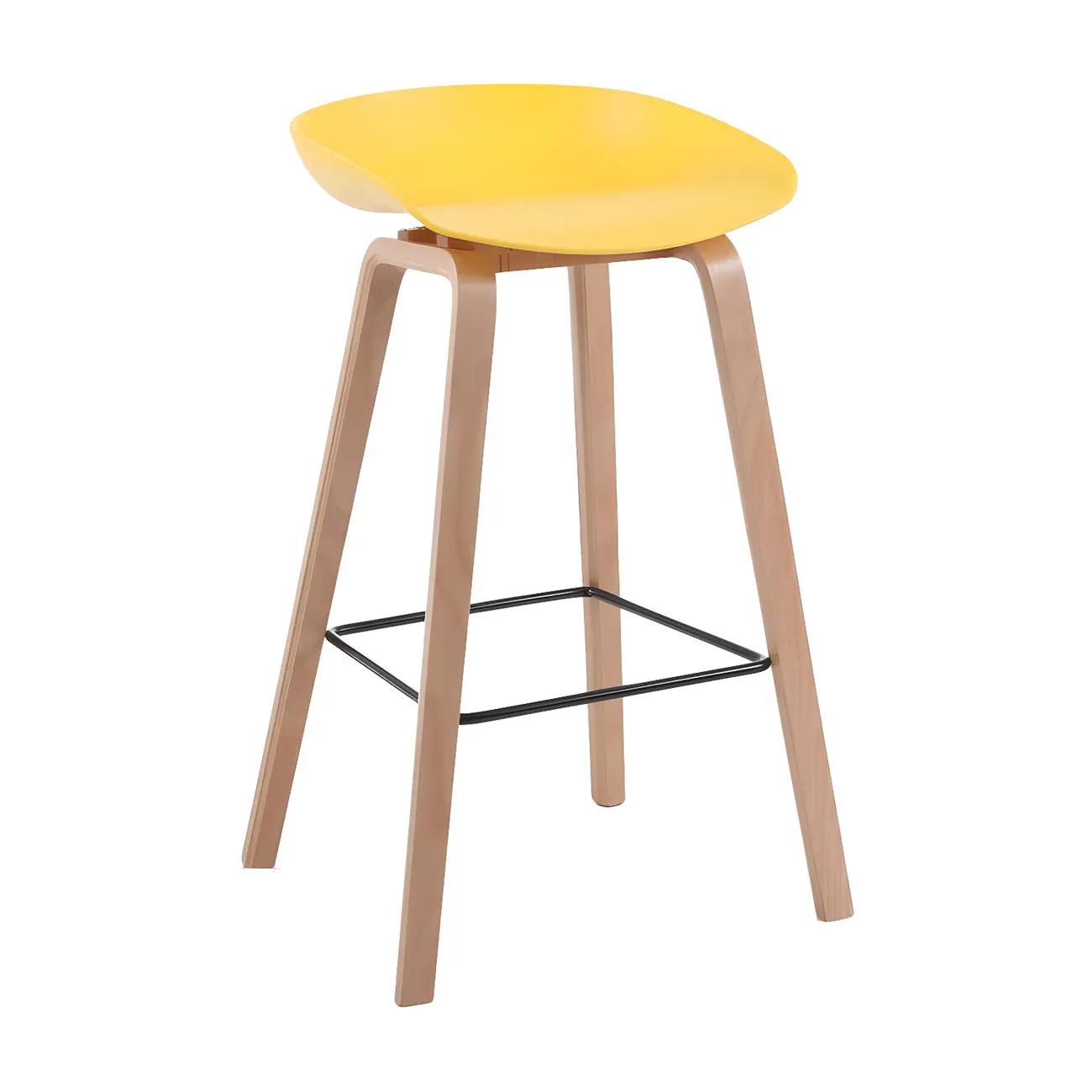 Mid-Century Modern Plastic Bar Stool with Wood Legs
