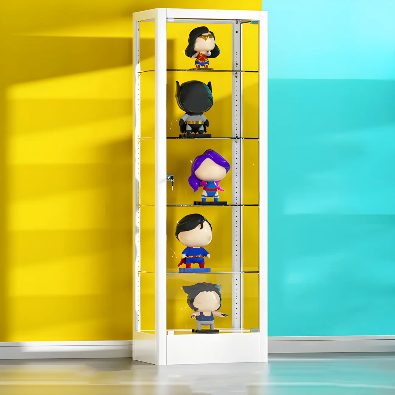 Adjustable Shelves White Glass Locking Curio Cabinet