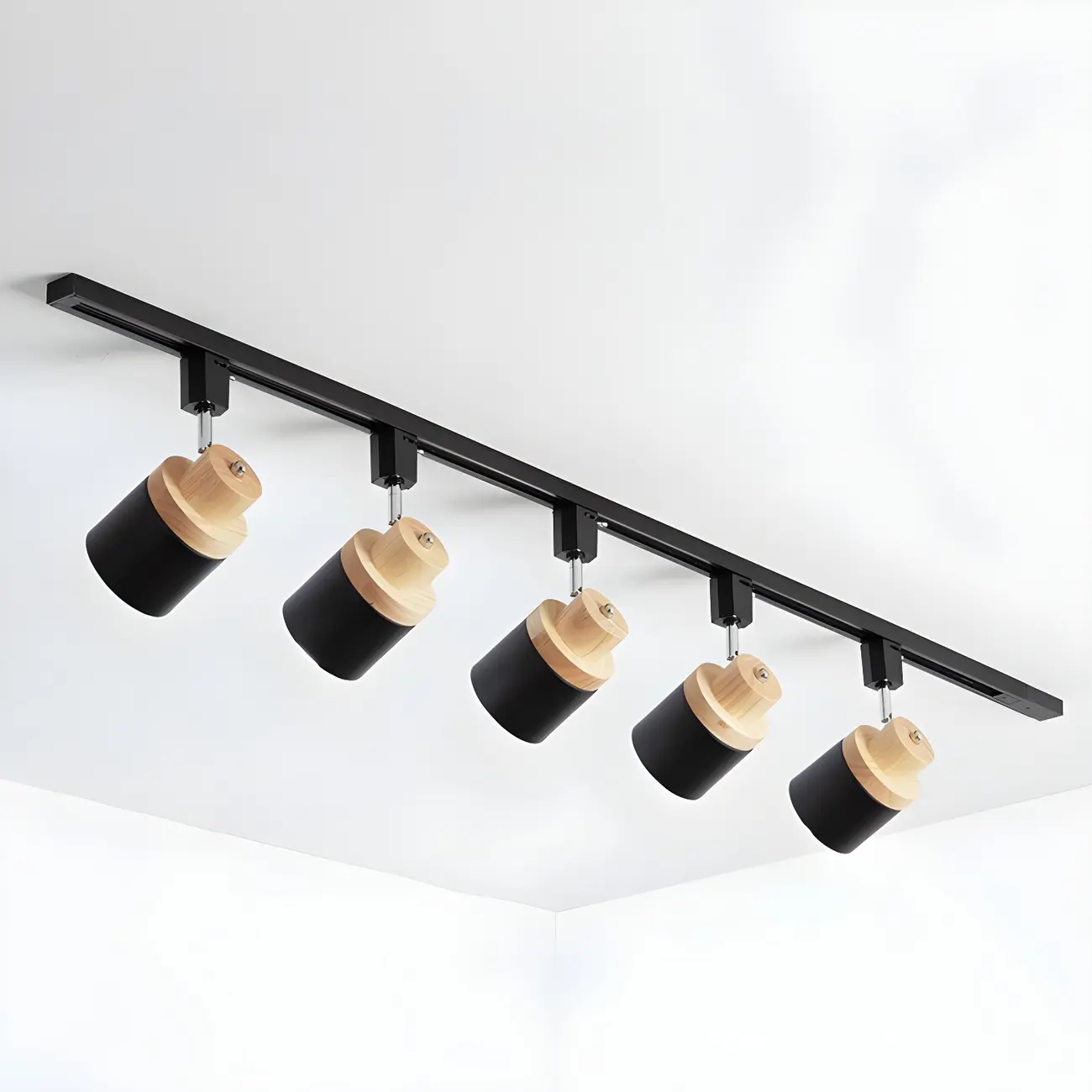 4-Light Modern Metal Wooden Base Slidable Track Light