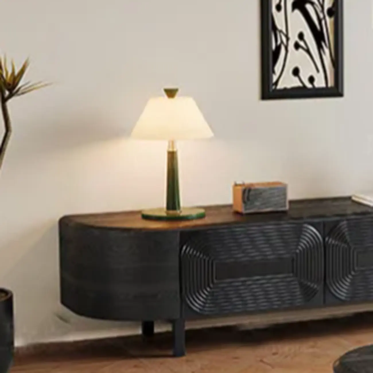 Mid Century Modern Black Wood TV Stand with Drawers