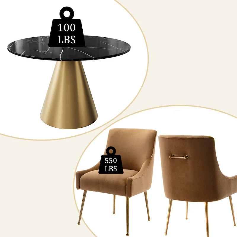 Clihome 5 Piece Black Marble Top Table with Velvet Dining Chair Set