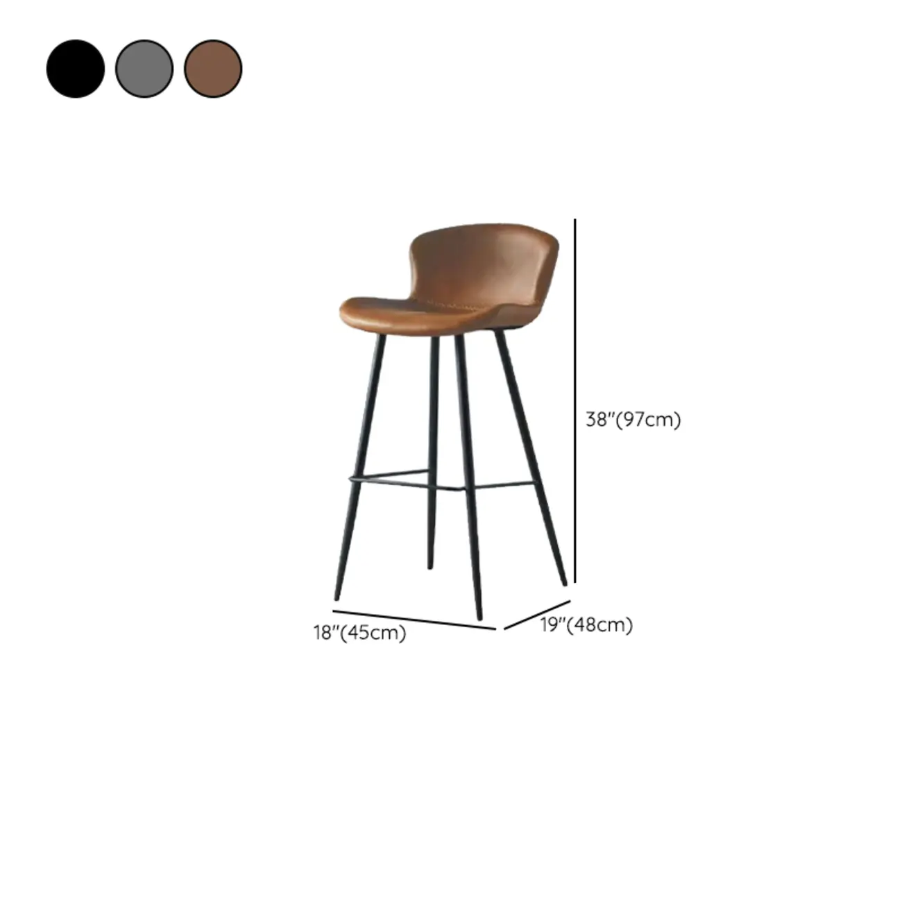 Brown Leather Saddle Seat Low Back Bar Stool