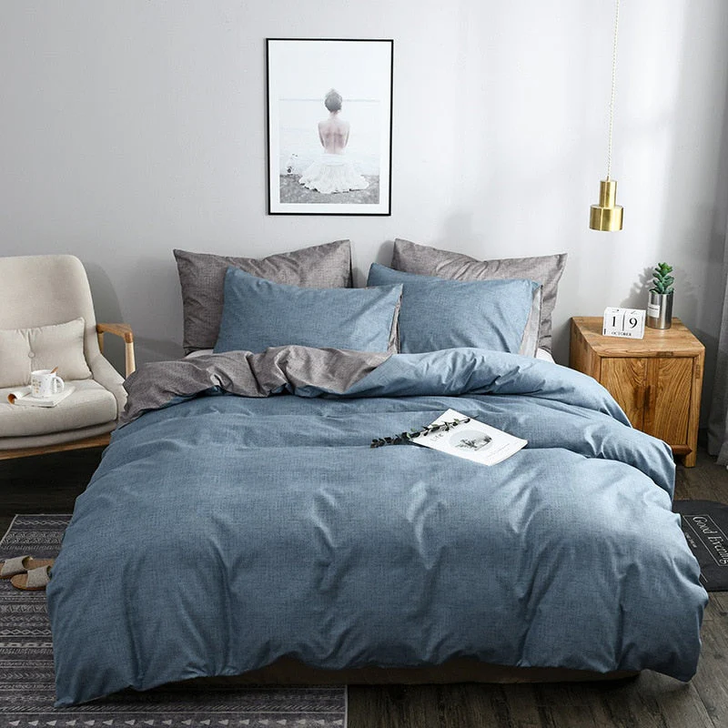 HULIANFU North America Plain AB Double-sided Design Duvet Cover Set King Queen Size Double Bed Quilts Covers Comforter Cover Bedding Sets - Deanwangkt