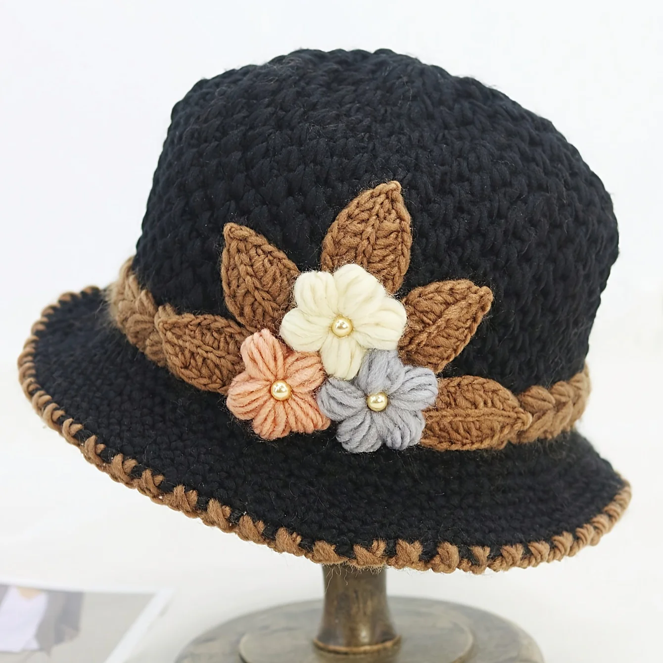 Elegant Floral Crochet Bucket Hat - Soft, Lightweight, Warm, and Breathable Fisherman Cap for Women - Perfect for Autumn and Winter Seasons - Deanwangkt