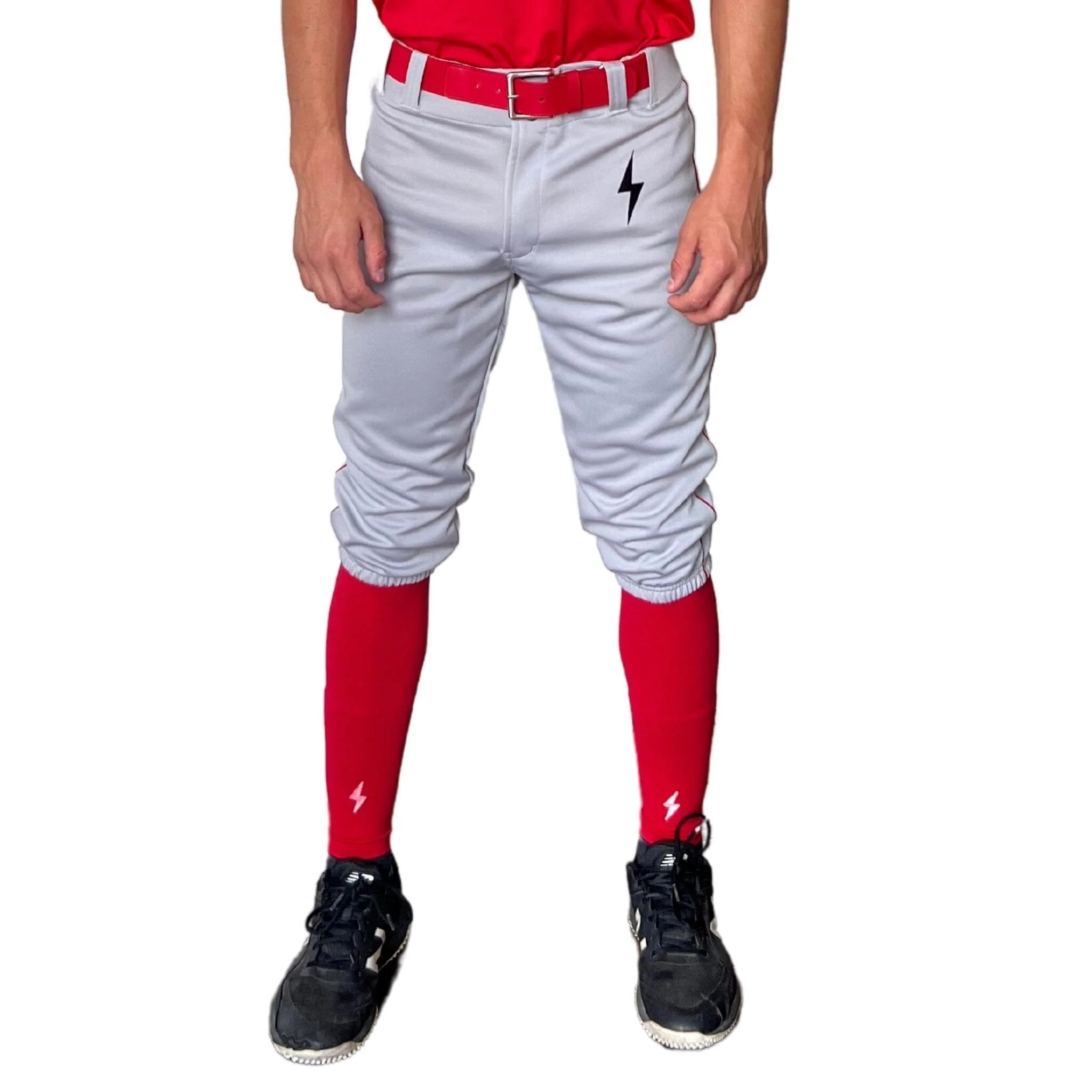 BRUCE BOLT Premium Pro Baseball Knicker - GREY w/ Red