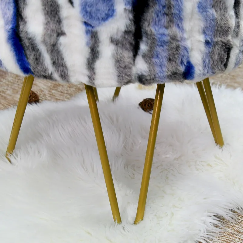 Home Soft Things Multi Jacquard Fauxfur Round Ottoman